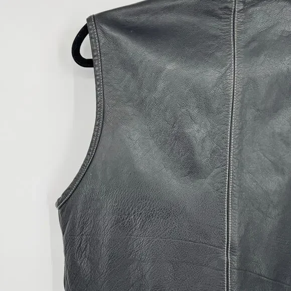 Vintage London Leatherwear NYC Unisex Black Leather Motor Biker Vest Zip-Up Sz S - Picture 10 of 16